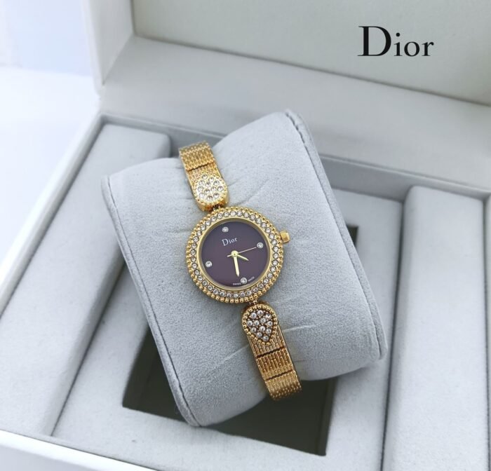 Christian Dior Gold Diamond Burgundy Dial Ladies Watch
