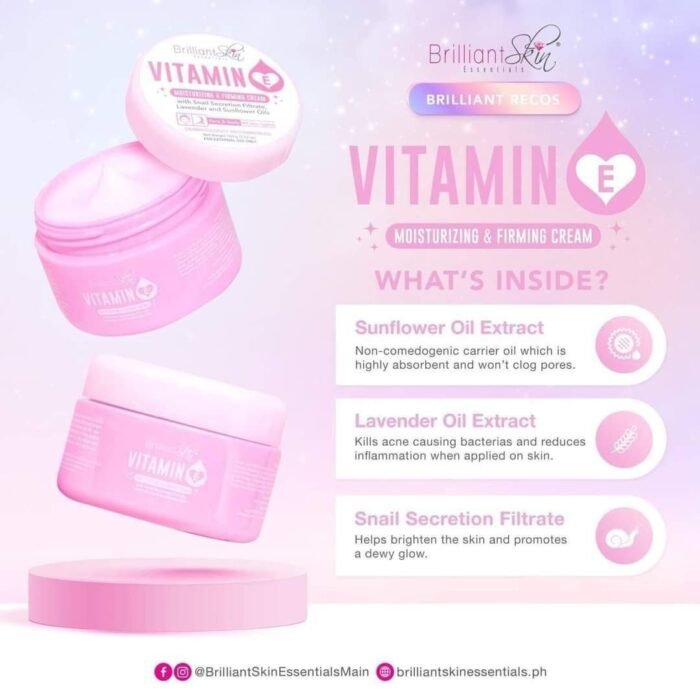 ⁦Brilliant skin Vitamin E moisturizing and firming cream, 100g⁩ - الصورة ⁦5⁩