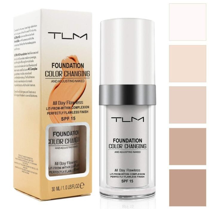 ⁦TLM Colour Changing Liquid Foundation Hides Wrinkles & Lines, BB Cream Makeup Base Concealer Cover Moisturizing Fluid for all Skin Tone SPF15, Pack of 1⁩ - الصورة ⁦2⁩