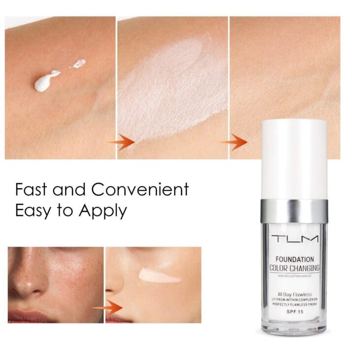 ⁦TLM Colour Changing Liquid Foundation Hides Wrinkles & Lines, BB Cream Makeup Base Concealer Cover Moisturizing Fluid for all Skin Tone SPF15, Pack of 1⁩ - الصورة ⁦5⁩