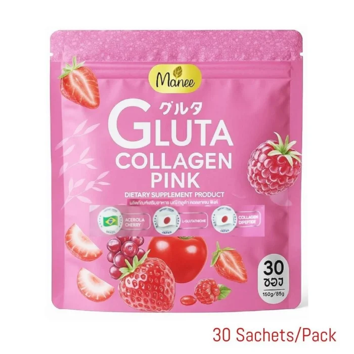 Manee Gluta Collagen Pink Anti-Aging Smooth Skin Supports Healthy 30 Sachets