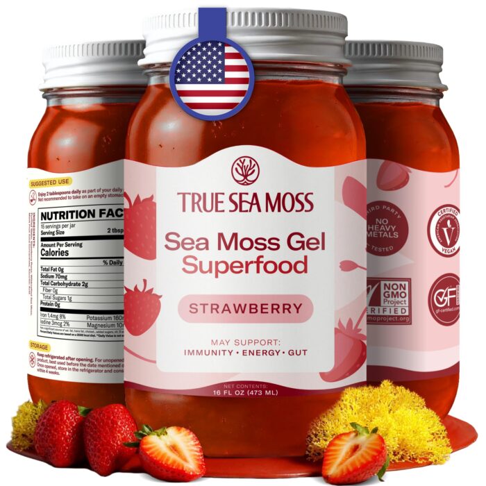 TrueSeaMoss Wildcrafted Irish Sea Moss Gel – Nutritious Organic Raw Seamoss Rich in Minerals, Proteins & Vitamins – Antioxidant Health Supplement